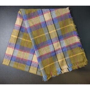 Vintage Wool Blend Scarf Tartan Plaid Scottish Colorful Blue Yellow Green 72x25